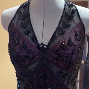 Beaded evening gown eggplant color with black beads